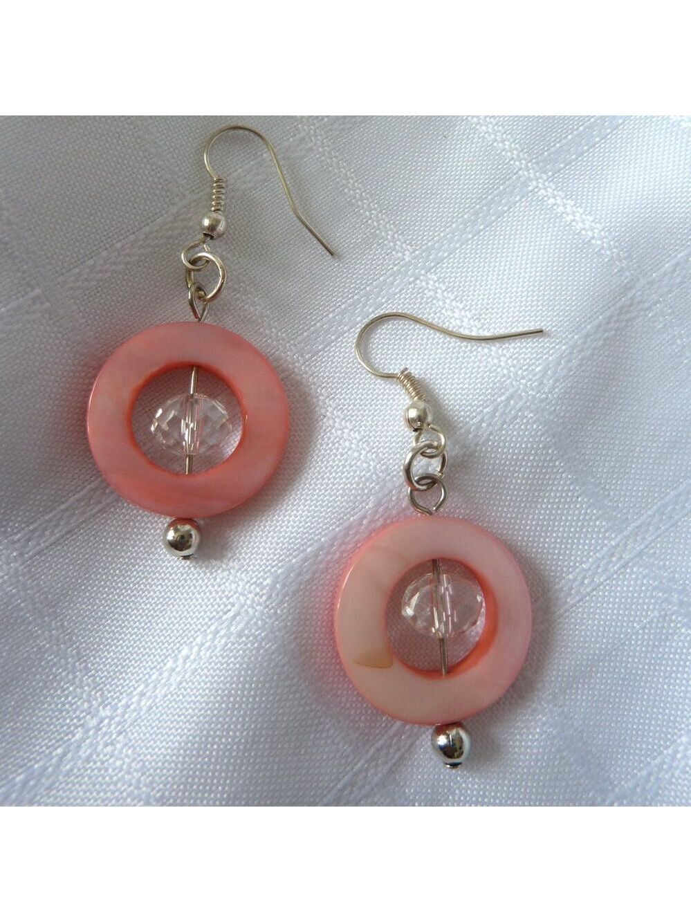 No982 Two pairs of handmade earrings with shells and glass crystals